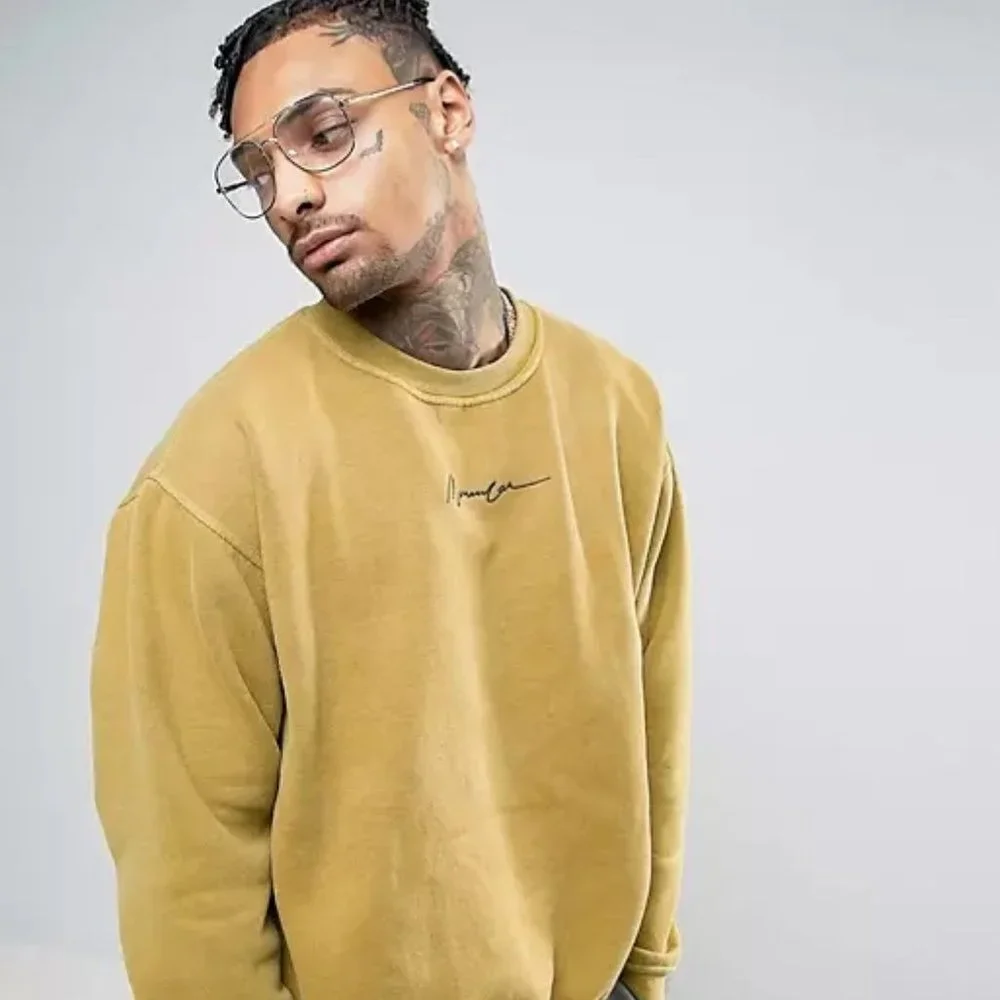 NWOT Mennace Embroidered Logo Sweatshirt In Washed Mustard - Picture 1 of 7